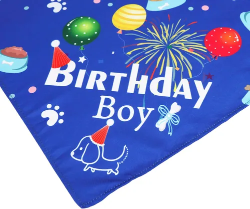 Vista 5 de ADOGGYGO - Bandana de cumpleaños para perro, sombrero de cumpleaños azul, números de edad, talla S 3 tamaños, bandana transpirable, corona dorada