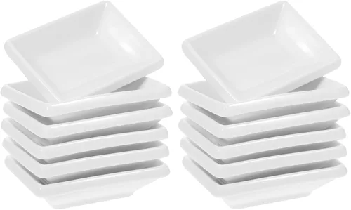 Vista 9 de Cabilock 6 cuencos de cerámica para salsa, platos de salsa de soja blanca de 3.3 pulgadas, platos rectangulares pequeños para condimentos