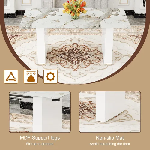Vista 7 de Mesa rectangular grande y moderna con mesa de vidrio estampado de 0.39 pulgadas y patas de mesa grandes, adecuada para cocina, comedor y sala