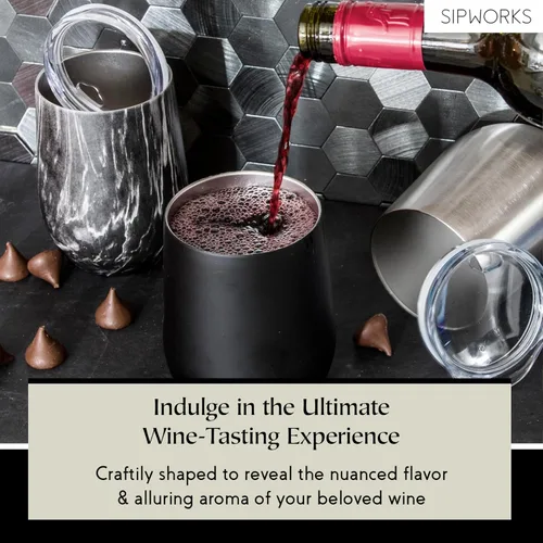 Vista 4 de Sipworks Vaso de vino con tapa, vaso de vino aislado de acero inoxidable de 12 onzas, portátil, resistente a derrames, sin tallo, copa de vino
