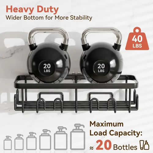 Vista 4 de YASONIC Shower Caddy Adhesive, Rustproof Shower Organizer, Wall Shower Rack Negro