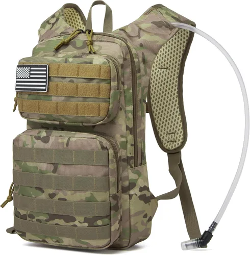 Vista 13 de wotony Mochila de hidratación con vejiga de agua para senderismo, paquete de hidratación táctica para hombres y mujeres, mochila de agua Molle