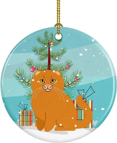 Vista 8 de Caroline's Treasures Árbol de Navidad de gato asiático, adorno de cerámica para colgar en el árbol de Navidad, decoración para el hogar, Navidad