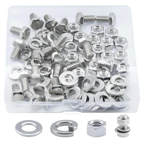 Vista 8 de Tornillo de cabeza hexagonal 1/4-20 x1 (20 unidades), tuercas de bloqueo, kits de arandelas planas y de bloqueo, acero inoxidable 304 18-8