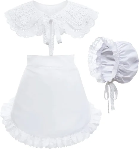 Vista 9 de Sombrero de sol Mob Cap Victorian Pioneer Prairie Bonnet Colonial Headwear Chal Wrap Stole Delantal Disfraz Estilo1