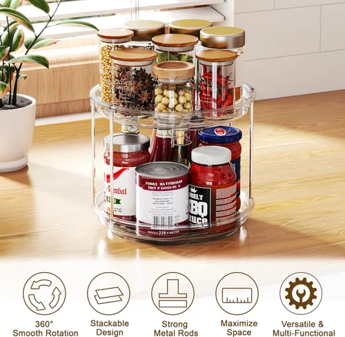 Vista 4 de Lazy Susan - Organizador giratorio de 2 niveles de 9.25 pulgadas, organizador giratorio de especias para gabinete, baño, despensa, encimera, cocina