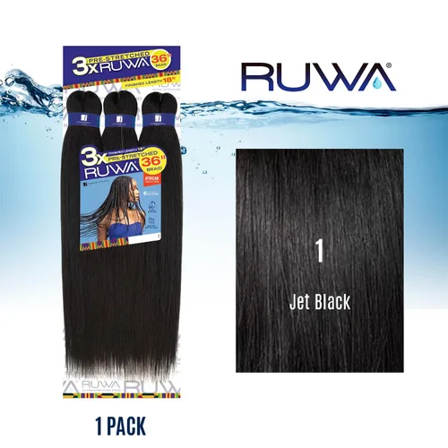 Vista 2 de Sensationnel Ruwa cabello para trenzas preestirado - 3x 36 pulgadas repelente al agua kanekalon sintético de secado rápido deportivo sin picazón