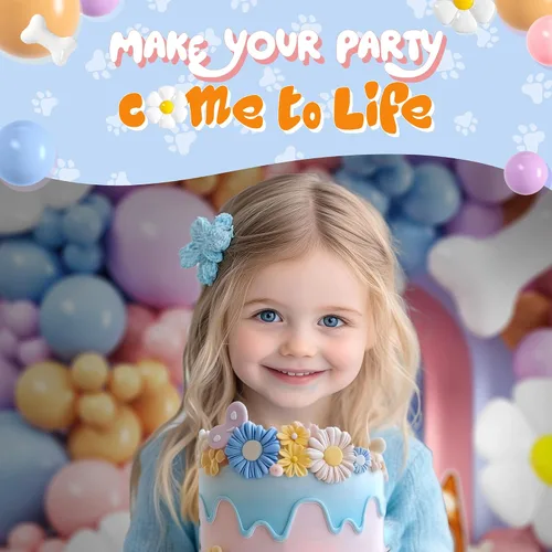 Vista 7 de Kit de arco de globos azules TODO EN 1 con globos BONUS de hueso y margarita para decoración de cumpleaños de niña - Guirnalda de globos pastel