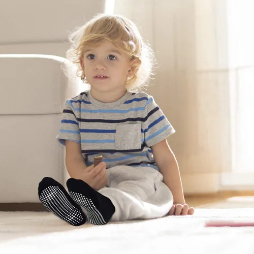 Vista 6 de HYCLES Calcetines antideslizantes para niños pequeños, 12 pares de calcetines de tobillo alto para bebé niño y niña, para niños de 1-33-55-77-10T