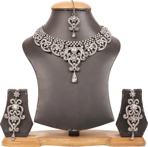 Vista 113 de Conjunto precioso de collar con look real Indian Bollywood, maravillosamente decorado, conjunto de collar adornado para mujer.