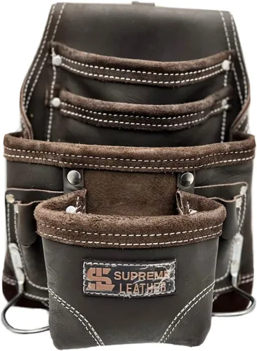Vista 3 de Bolsa de herramientas de cuero para construcción, bolsas de herramientas perfectas para carpinteros, electricistas, paneles de yeso, trabajo de 0732