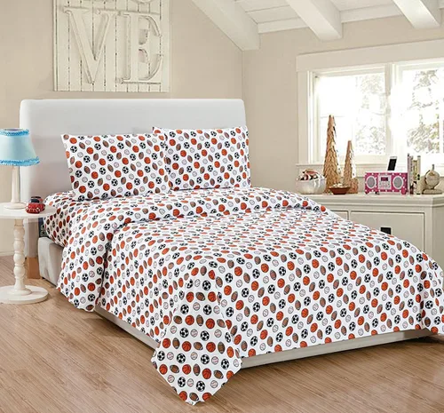 Vista 2 de Linen Plus Juego de sábanas para adolescentes, niños, deportes, fútbol, baloncesto, fútbol, béisbol, blanco, naranja, marrón, negro, sábana encimera