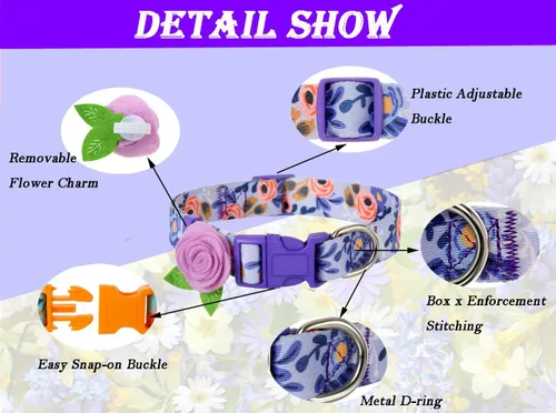 Vista 3 de Paquete de 2 collares de primavera para perros pequeños, collar de perro floral de liberación rápida con lazo de flores
