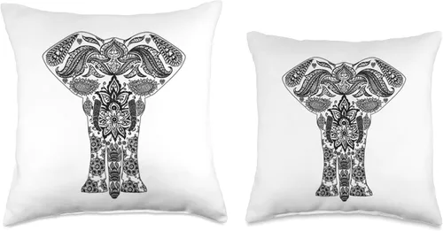 Vista 3 de Cojín de diseño de mandala de elefante negro, 16.0 x 16.0 in, multicolor