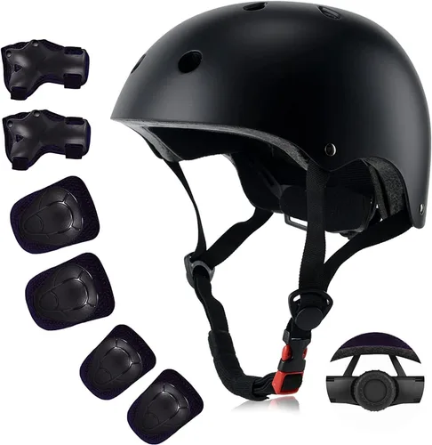 Vista 13 de Juego de casco de bicicleta para niños, certificado por la CPSC con rodilleras, coderas, muñequeras, casco ajustable para edades de 3-5-8-15 años