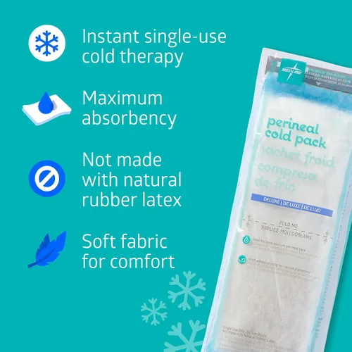 Vista 4 de Medline Almohadilla perineal absorbente 2 en 1 y paquetes de hielo frío instantáneo para cuidado posparto (8 unidades). Esencial listo para usar