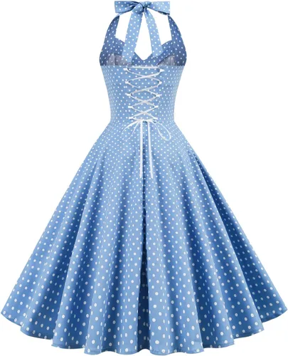 Vista 3 de Vestidos de fiesta casuales para mujer, estilo vintage, floral, acampanados, acampanados, con vuelo, estilo retro de los años 50, vestidos