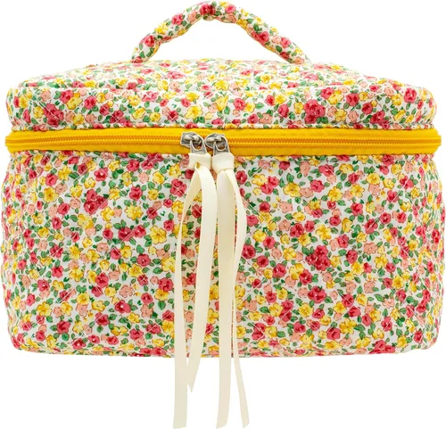 Vista 53 de PAZIMIIK - Bolsa de maquillaje de algodón para mujer, grande, acolchada para viaje, Rosa (Bow Pink), Vintage