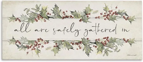 Vista 13 de Stupell Industries All Safely Gathered Frase Winter Holly Florals, placa de pared diseñada por Stephanie Workman Marrott, 7 x 17 pulgadas