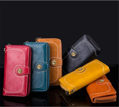 Vista 2 de Andongnywell - Cartera larga de piel sintética para mujer con tarjeteros de crédito, bloqueo RFID, organizador de dinero, con cremallera, Negro