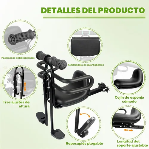 Vista 2 de Asiento de bicicleta para niños con barandilla retráctil para niños de 8 meses a 5 años