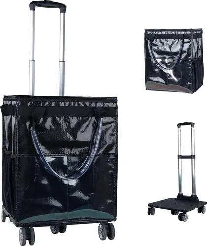 Vista 2 de Bolsas de comestibles reutilizables sobre ruedas, bolsa de asas con ruedas, carrito de compras portátil para comestibles con ruedas y bolsa con Negro