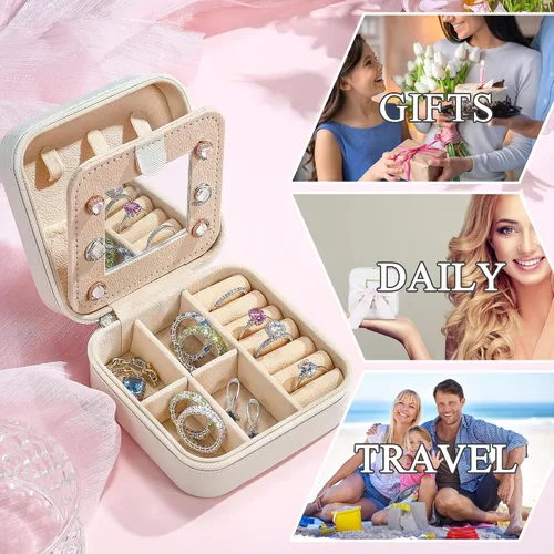 Vista 7 de Joyero pequeño para niñas, joyero con inicial de viaje para niñas Caja organizadora de joyas pequeña Joyero de viaje organizador de joyas Mini