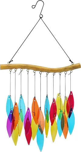 Vista 10 de Campanas de viento de vidrio coloridas para jardín y patio al aire libre - Campana de viento con diseño de pájaro hecha a mano, regalo perfecto