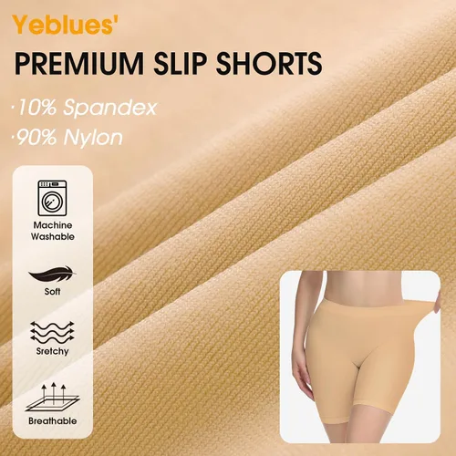 Vista 4 de Yeblues Pantalones cortos para debajo de los vestidos para mujer, paquete de 3 pantalones cortos antirozaduras, pantalones cortos refrescantes