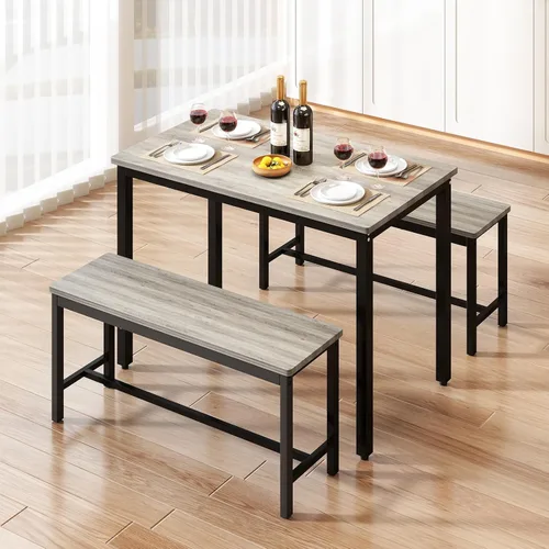 Vista 9 de Rovibek Juego de mesa de comedor para 4 personas con 2 bancos, juego de mesa de cocina que ahorra espacio para cocina y comedor, color negro