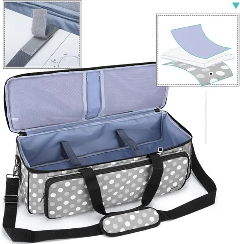 Vista 3 de LUXJA Bolsa de transporte para máquinas troqueladoras Cricut y suministros, puntos grises Bolsa de mano con patas de goma compatible con Cricut