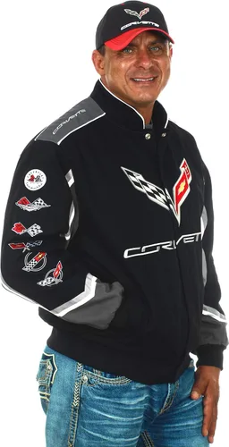 Vista 3 de JH DESIGN GROUP Chaqueta de sarga de algodón bordada Chevy Corvette C7 para hombre