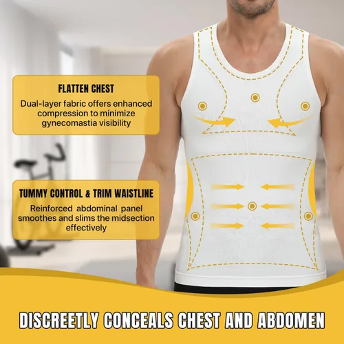 Vista 2 de Camiseta de compresión para hombre, camiseta sin mangas adelgazante, camisetas de ginecomastia, faja moldeadora de control de abdomen, chaleco