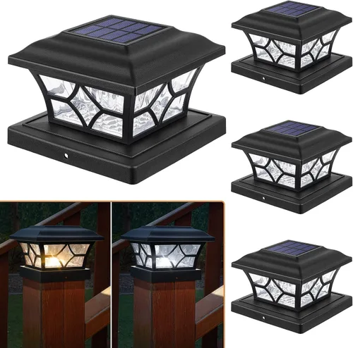 Vista 13 de APONUO Paquete de 4 luces solares para tapa de poste con batería de 1000 mAh, para vallas de 4 x 4, 5 x 5, 6 x 6, tamaño más grande y más duradero