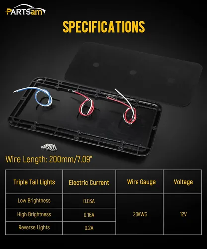 Vista 4 de Partsam 2 luces LED de triple cola 45 LED, montaje vertical u horizontal, luces traseras LED rectangulares de montaje vertical u horizontal, luces