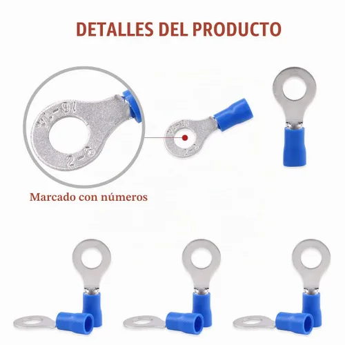Vista 4 de Hilitchi 100 conectores de crimpado de cables eléctricos de anillo aislado 16-14AWG (azul, M6)