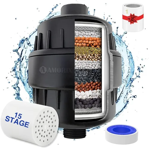 Vista 14 de Filtro de ducha de 15 etapas para agua dura, filtro de ducha de alto rendimiento que reduce la piel seca, picazón en el cuero cabelludo, mejora