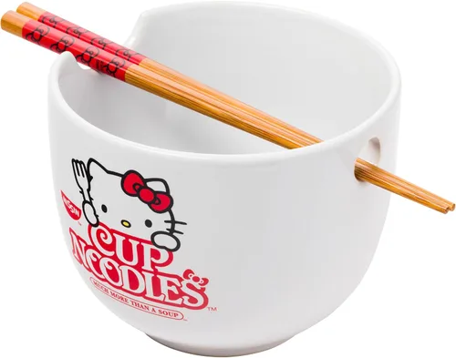 Vista 90 de Silver Buffalo Sanrio Hello Kitty Flowers, cuenco de ramen con palillos Patrón de flores de Hello Kitty
