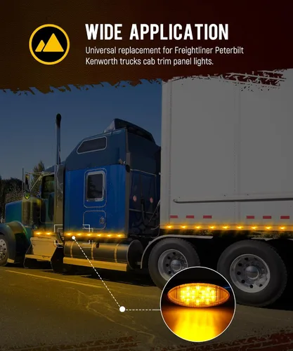Vista 3 de Partsam Peterbilt Kenworth Freightliner - 10 luces LED de 6.5 pulgadas, color ámbar ovalado, 16 luces laterales con bisel cromado de repuesto