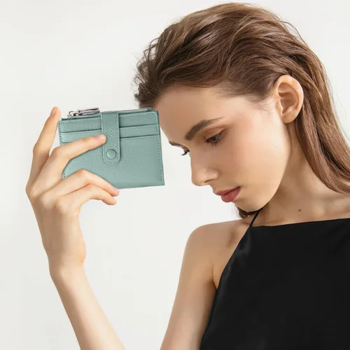 Vista 6 de FALAN MULE - Carteras pequeñas para mujer con bloqueo RFID, carteras de cuero plegables y delgadas con cremallera y monedero para monedas, S