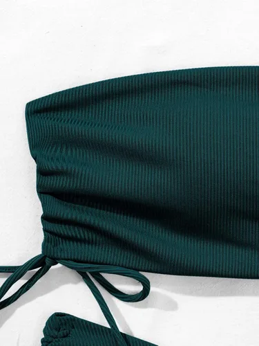 Vista 5 de MakeMeChic Traje de baño de 2 piezas para mujer, tankini de bikini acanalado con lazo lateral