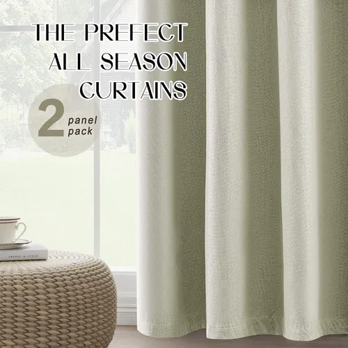 Vista 8 de Cortinas de Lino Beige con Bloqueo Total de Luz de 64 Pulgadas de Largo, Lino Sintético Texturizado con Bloqueo de Calor y Aislamiento Térmico