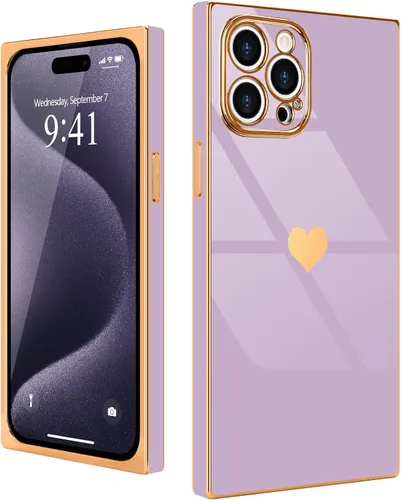 Vista 10 de Compatible con iPhone 12 Funda Rectangular Bonita Chapado Dorado Lujo Corazón de Amor Funda de Teléfono para Mujeres Niñas A Prueba de Golpes