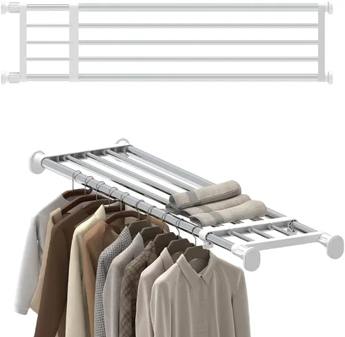 Vista 9 de Hershii - Estantería y barra extensible para armarios, estante de almacenamiento de metal expansible,organizador ajustable, separador para armarios