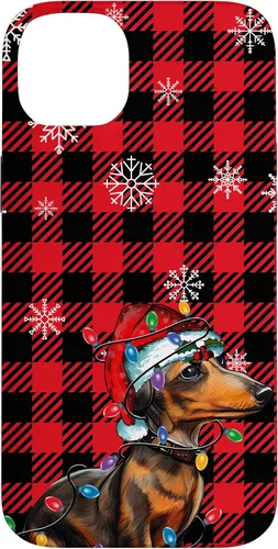 Vista 15 de iPhone 16 Dachshund Christmas Phone Case Red Plaid Pattern Christmas Lights Case