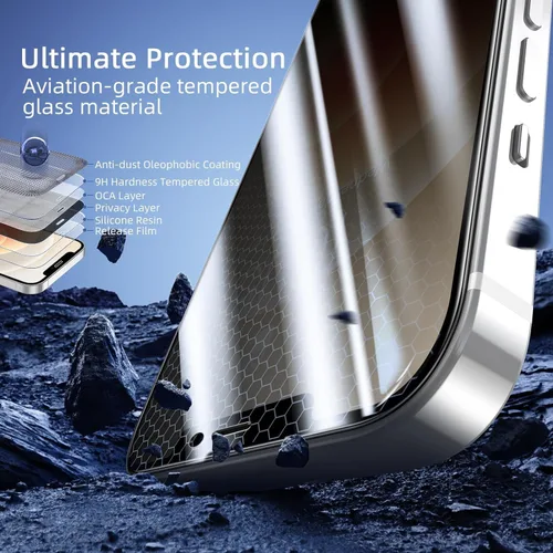 Vista 4 de ruwa Protector de pantalla de privacidad para iPhone 12 Pro Max [6.7 pulgadas] [2 unidades] Película de vidrio templado antiespía con marco