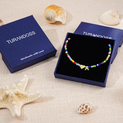 Vista 7 de Turandoss Collares con iniciales de cuentas coloridas, regalos