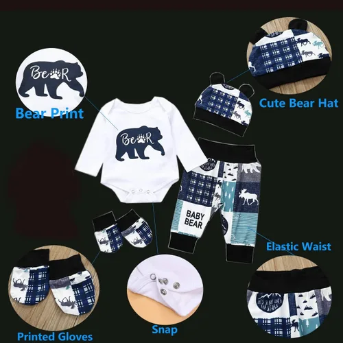 Vista 2 de HKALL Conjunto de 3 piezas de ropa de bebé de manga larga para bebé, conjunto de 3 piezas para otoño e invierno