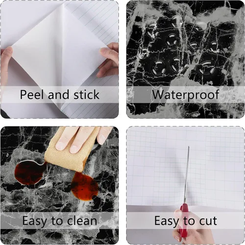Vista 9 de Papel de contacto de mármol blanco y negro brillante para cocina, baño, papel tapiz de granito brillante, despegar y pegar, encimeras, papel