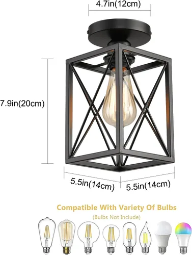 Vista 7 de Lámparas de techo de montaje empotrado, accesorios de iluminación de pasillo negros para techo, rústicas, de granja, con marco de metal negro